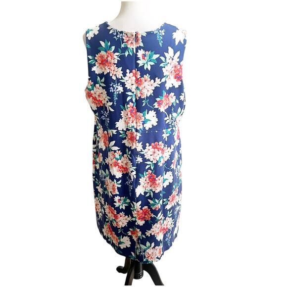 Land’s End Women’s Plus Size 20W Floral Sheath Dress Blue Pockets Scoop Neck - Picture 4 of 14